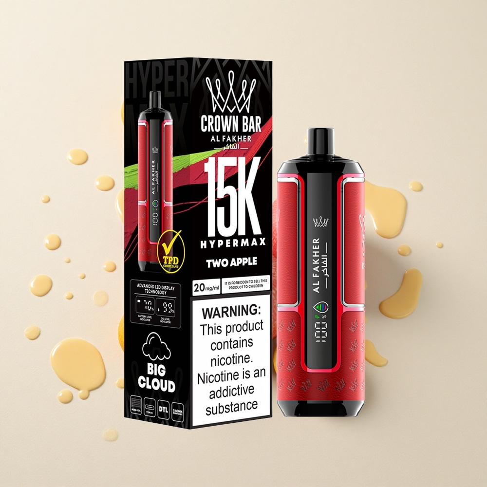 Al Fakher Crown Bar 15K Hypermax Dos Manzanas Hiperligero Portátil