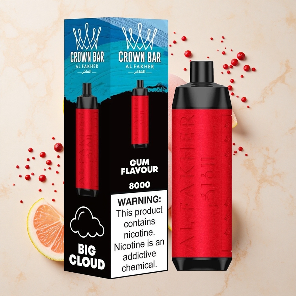 Al Fakher Crown Bar 8000 Crystal Barra de Cristal Desechable con Sabor a Chicle - 18ml y Carga Tipo-C