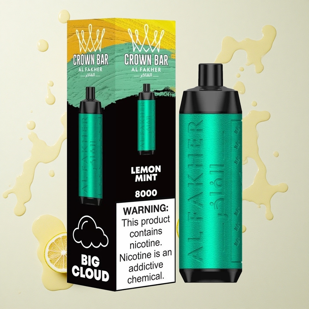 Al Fakher Crown Bar 8000 Crystal Menta Limón Cristal con Batería y Carga USB-C