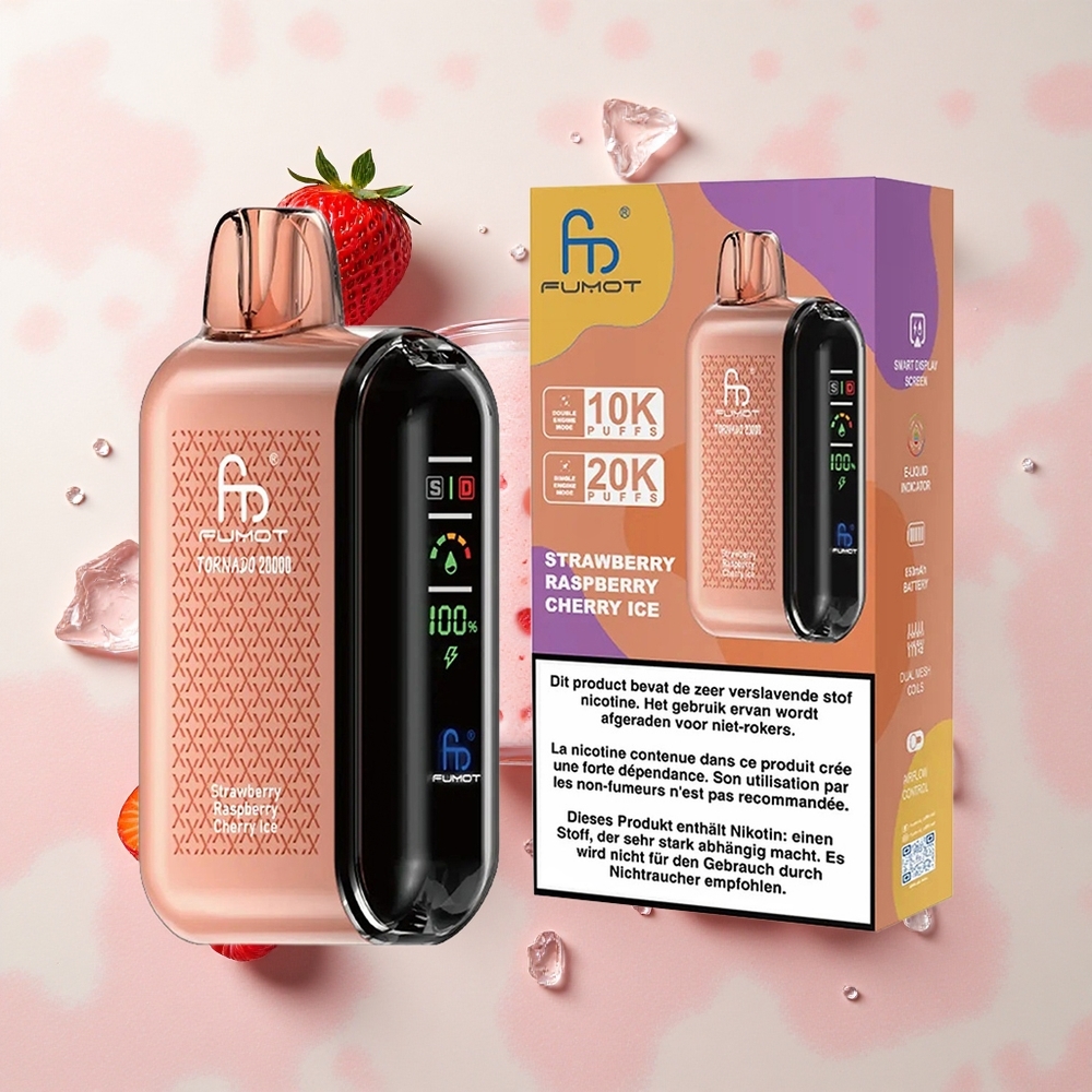 Fumot Tornado 20000 Fresa Frambuesa Cereza Hielo con Dual Mesh y Control de Flujo de Aire