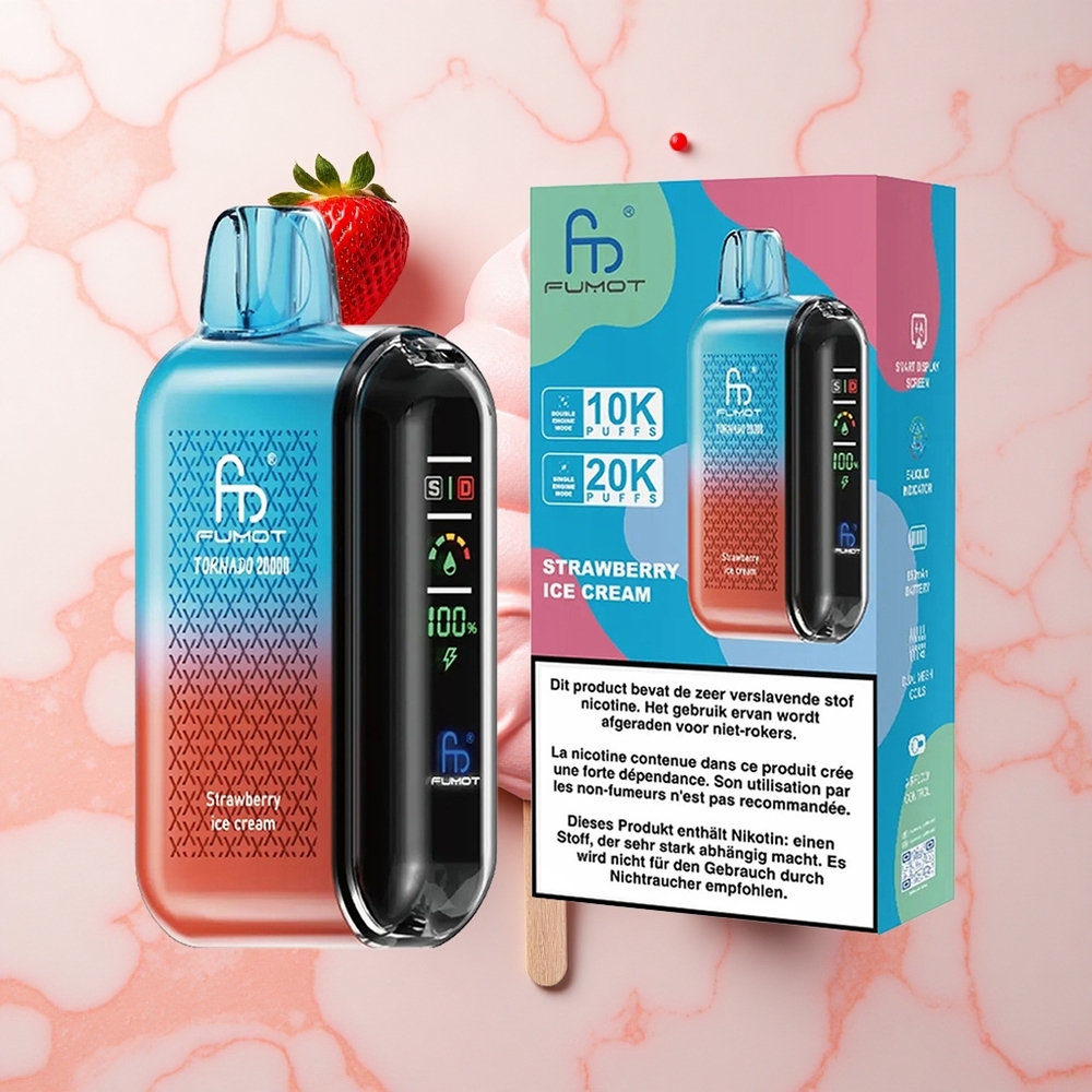 Fumot Tornado 20000 Helado de Fresa con Batería Recargable y Control de Flujo de Aire