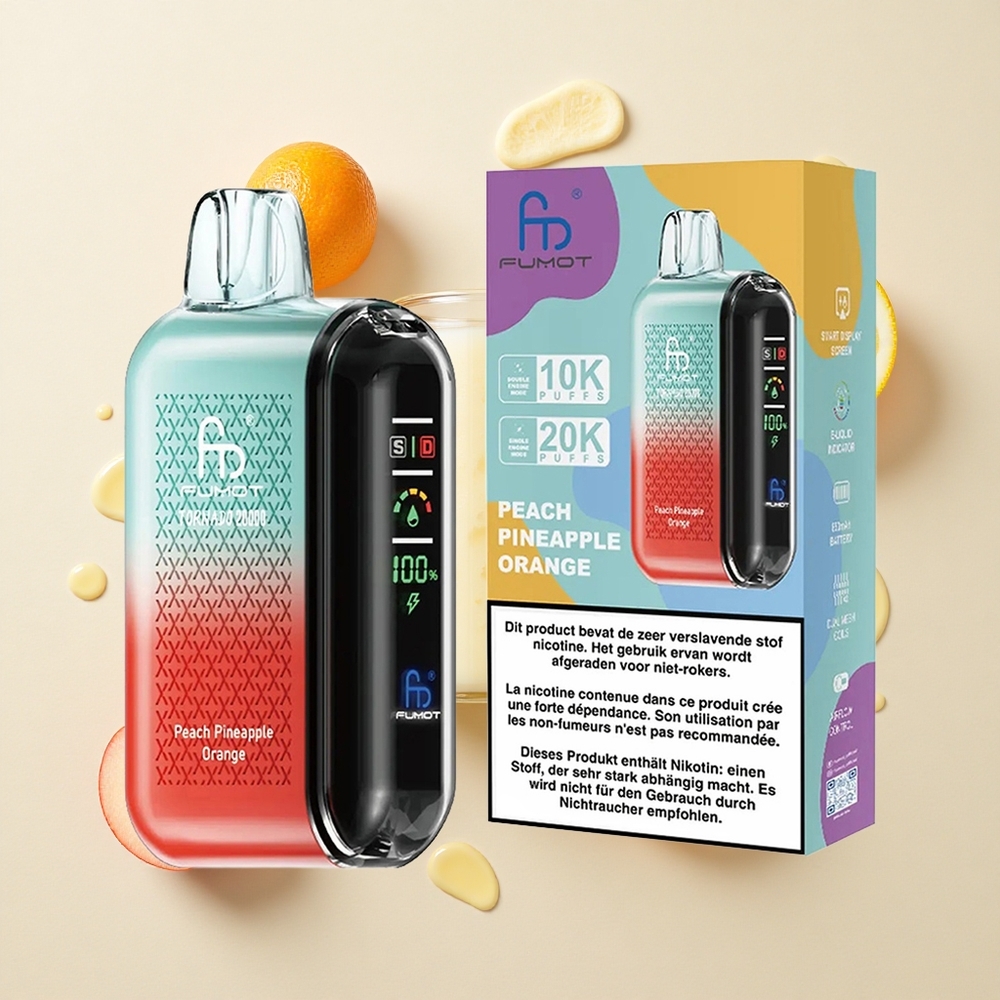 Fumot Tornado 20000 Melocotón Piña Naranja con Batería Recargable y Control de Flujo de Aire