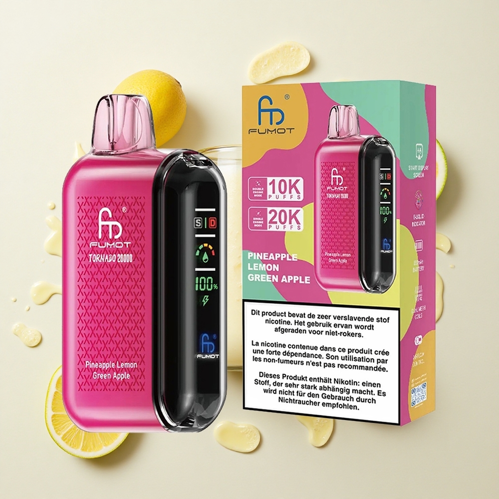 Fumot Tornado 20000 Piña Limón Manzana Verde con Batería Recargable y Control de Flujo de Aire
