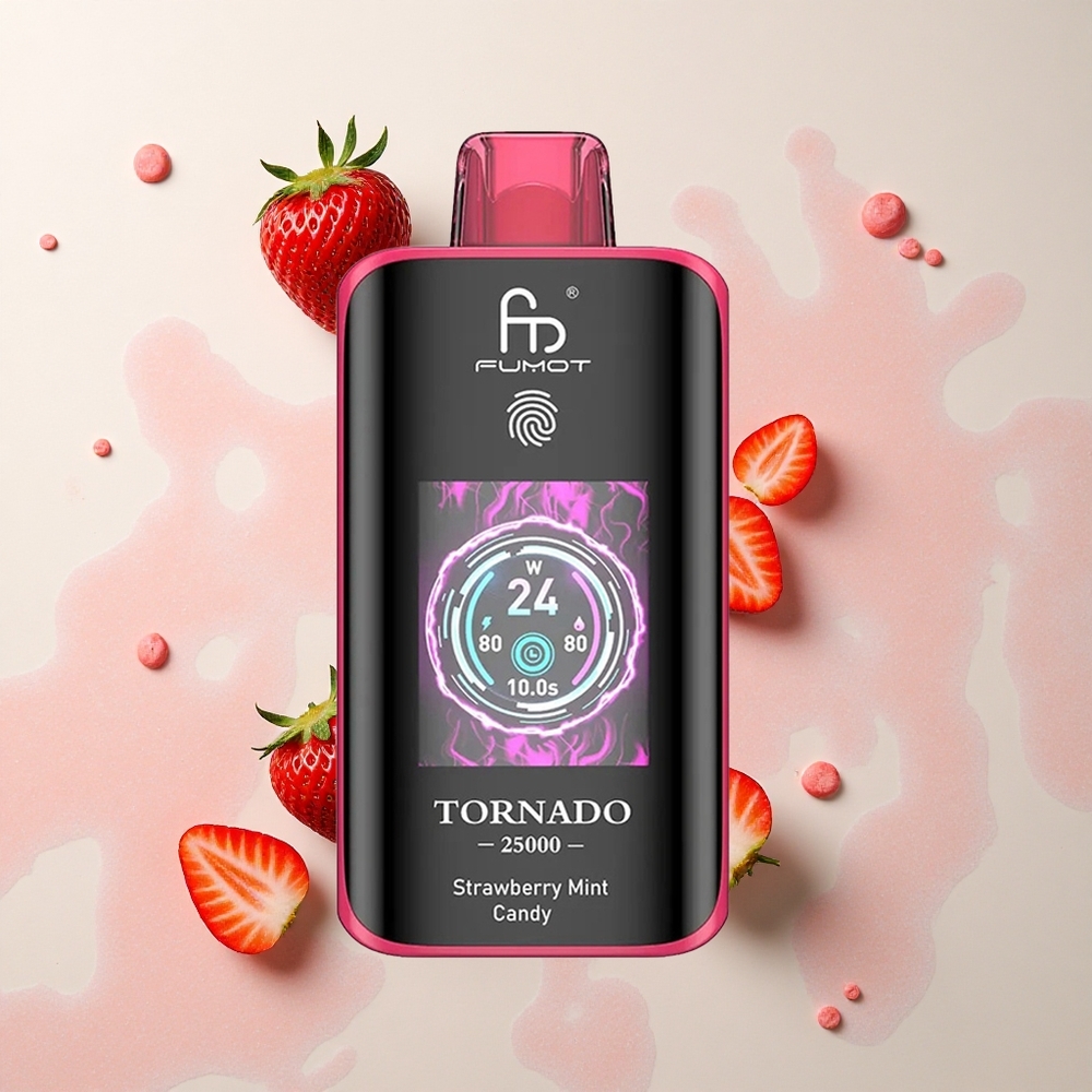 Fumot Tornado 25000 Caramelo de Fresa y Menta con Pantalla HD y Batería Recargable
