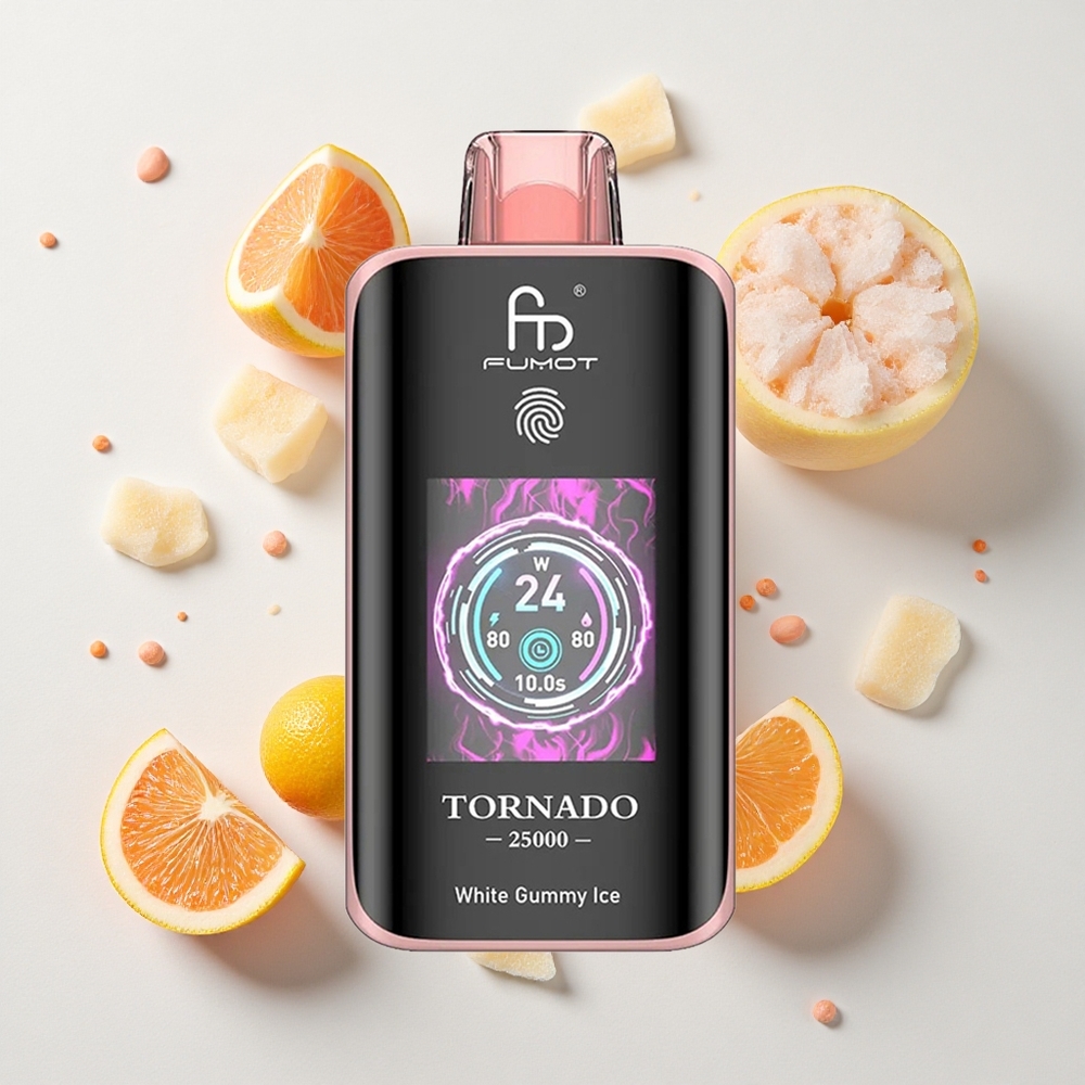Fumot Tornado 25000 Goma Blanca Hielo con Pantalla HD y Batería Recargable