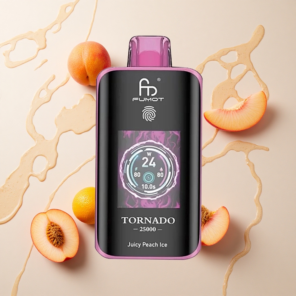 Fumot Tornado 25000 Melocotón Jugoso Hielo con Pantalla HD y Batería Recargable